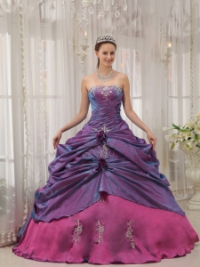 Purple Ball Gown Appliques Quinceanera Dress Hand Flowers