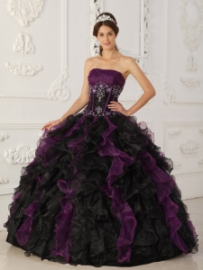 Taffeta Organza Purple and Black Quinceanera Dress Beaded