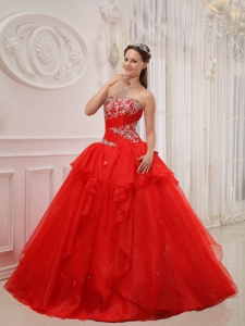 Red Ball Gown Strapless Appliques Quinceanera Dress