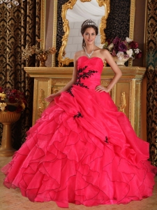 Coral Red Ball Gown Sweetheart Appliques Quinceanera Dress