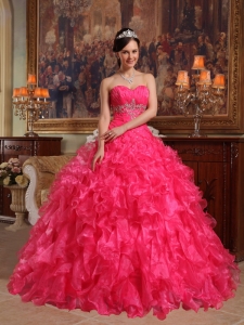 Hot Pink Ruffles Ball Gown Sweetheart Quinceanera Dress