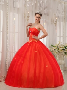 Red Sweetheart Taffeta and Tulle Appliques Quinceanera Dress