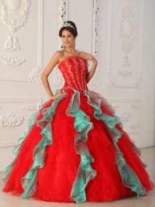 Appliques Beading Quinceanera Dress Red and Green