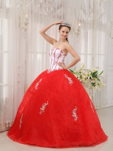 Lovely White and Red Sweetheart Appliques Quinceanera Dress