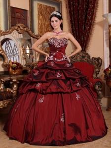 Wine Red Appliques Ball Gown Sweetheart Quinceanera Dress