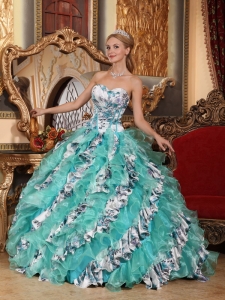 Multi-color Printing Sweetheart Floor-length Organza Quinceanera Gown