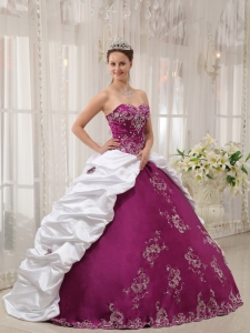 Purple and White Sweetheart Embroidery Quinceanera Dress