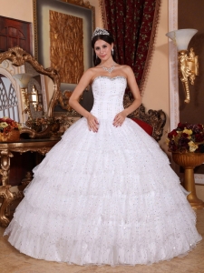 Taffeta and Tulle Beading Quinceanera Dress with Ruffled Layers