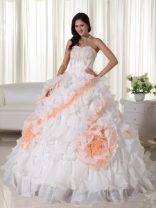 Court Train Appliques Quinceanera Dress White Sweetheart