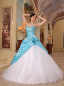 ASweetheart qua Blue and White Quinceanera Dress Beaded