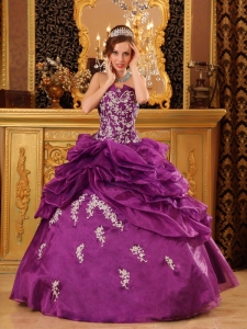 Organza Appliques Quinceanera Dress Purple Ball Gown
