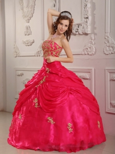 Quinceanera Dress Hot Pink Strapless Organza Appliques