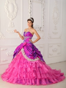 Ruffled Lace Appliques Quinceanera Dress Multi-colored