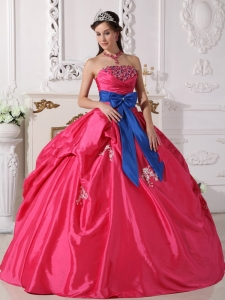 Strapless Beading Quinceanera Dress Hot Pink Ball Gown