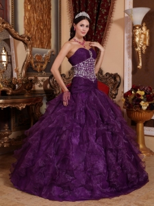 Purple Organza Ruffles Beaded Quinceanera Dress Sweetheart