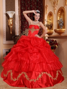 Corel Red Ball Gown Dress for Quinceanera Organza Beading