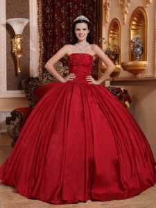 Red Quinceanera Gown Dress Taffeta Beading Strapless