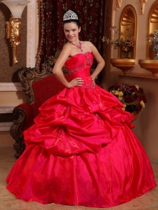 Red Ball Gown Taffeta Quinceanera Dress Beading Pick-ups