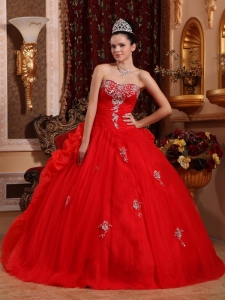 Strapless Red Sweet 16 Dress Sweetheart Organza Appliques
