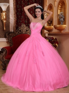 Tulle Beading Quinceanera Dress Rose Pink Strapless