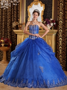 Quinceanera Ball Gown Appliques Royal Blue Sweetheart