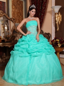 Organza Appliques Turquoise Quinceanera Ball Gown Dress