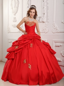 Ball Gown Sweetheart Appliques Red Quinceanera Dress