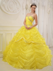 Yellow Beading Quinceanera Dress Ball Gown Sweetheart