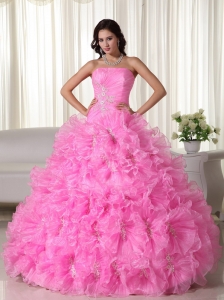 Ball Gown Appliques Organza Rose Pink Quinceanera Dress