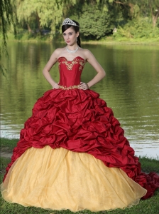 Embroidery Brush Train Wine Red Quinceanera Dress Pick-ups