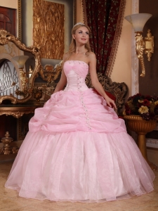 Baby Pink Ball Gown Appliques Quinceanera Dress Organza