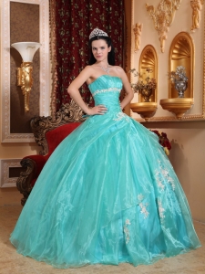 Turquoise Appliques Ball Gown for Quinceanera Organza