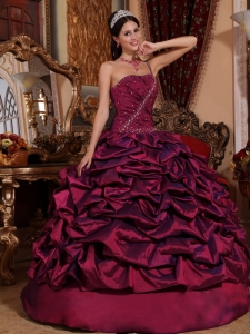 BurgundyOne Shoulder Pick-ups Quinceanera Dress Ball Gown