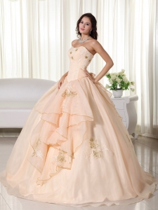 Embroidery Champagne Ball Gown Dress for Quinceaneras