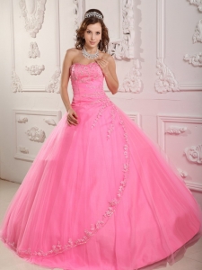 Beaded Quinceanera Dresses Appliques Rose Pink Ball Gown