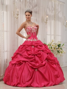 Sweetheart Appliques Quinceanera Gown Dress Coral Red