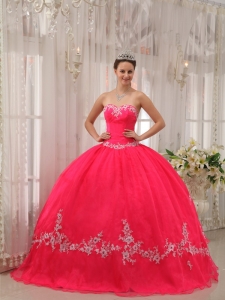 Appliques Sweet Sixteen Quinceanera Gown Dress Coral Red