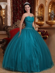 Hand Flower Teal Ball Gown Beading Quinceanera Dresses