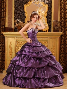Dark Purple Quinceanera Ball Gown Pick-ups Appliques