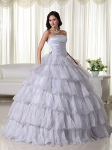 Ruffled Layers Gray Ball Gown for Quinceanera Beading