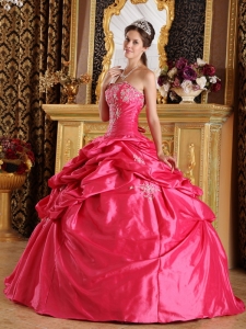 Hot Pink Appliques Pick-ups Quinceanera Dress for Sweet 16