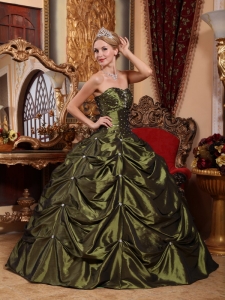 Beaded Olive Green Ball Gown Pick-ups Quinceanera Dress