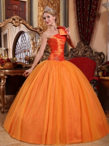 One Shoulder Beading Quinceanera Gown Orange Sweet 16