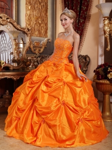 Orange Red Appliques Beaded Quinceanera Dresses Ball Gown