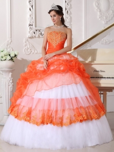 Beading Quinceanera Dress Appliques Orange and White Gown