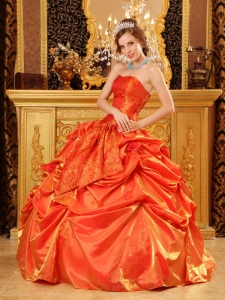 Ball Gown Orange Red Quinceanera Dress Handle Flowers