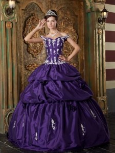 Appliques Quinceanera Gown Purple Off The Shoulder