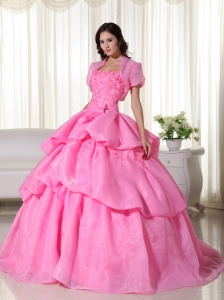 Hand Flowers Quinceanera Dress Appliques Rose Pink Gowns