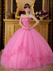 Rose Pink Beading Ball Gown Quinceanera Dresses Appliques