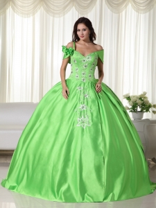 Off the Shoulder Embroidery Quinceanera Dress Spring Green